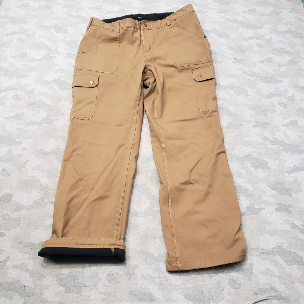 Duluth Trading Cargo Pants Womens 16x31 Brown Fleece Lined Workwear Utility